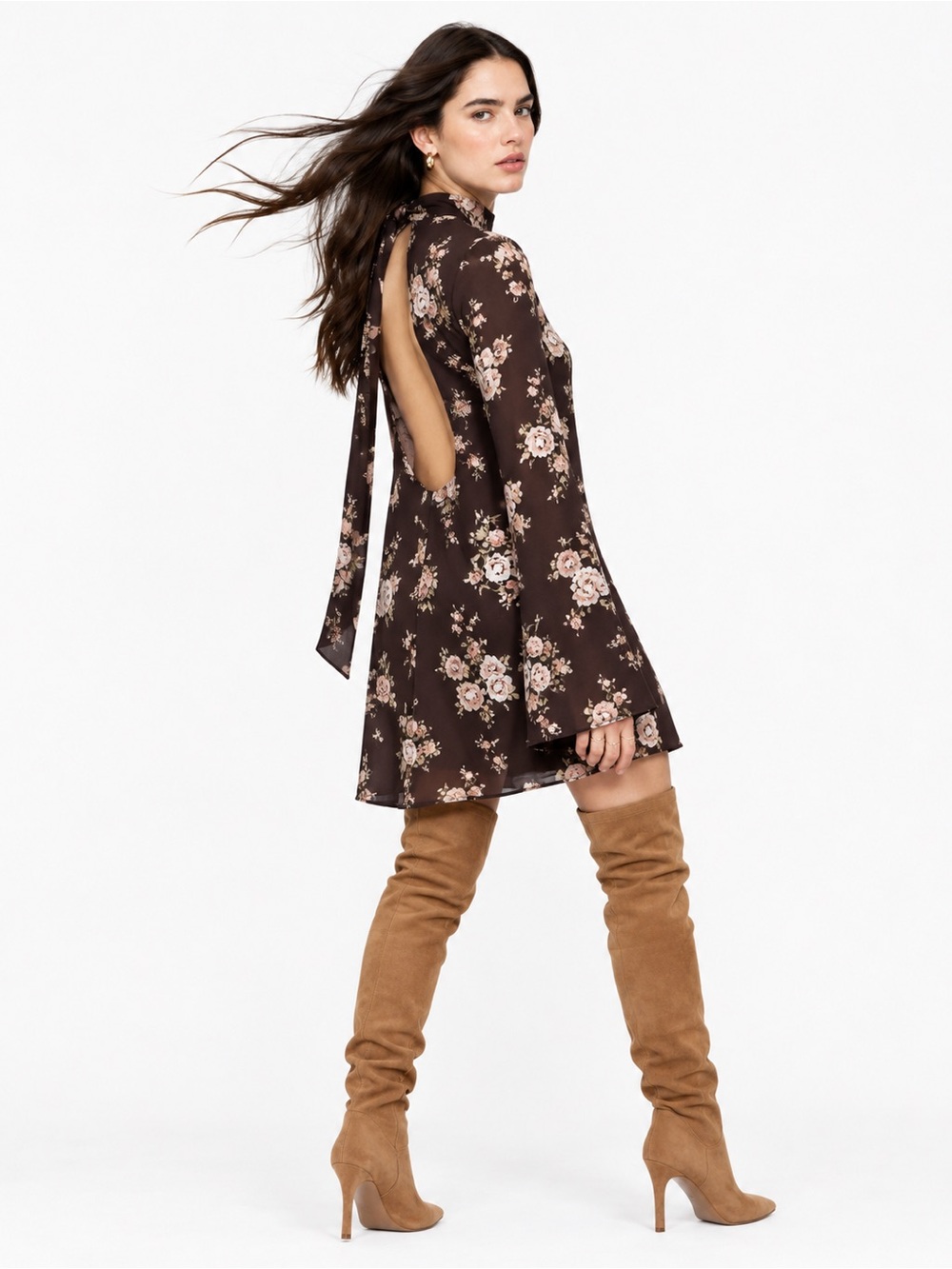 H&M Brown Floral Tie-Back Mini Dress NWT size XS